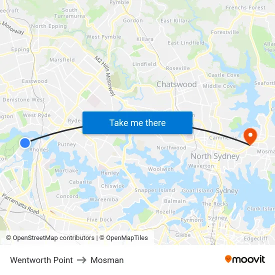 Wentworth Point to Mosman map