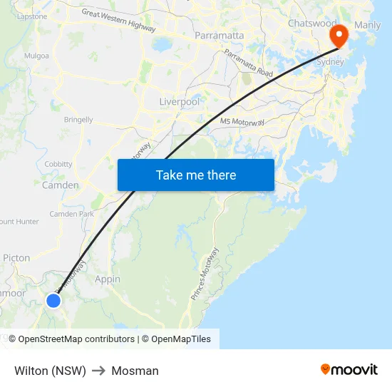 Wilton (NSW) to Mosman map