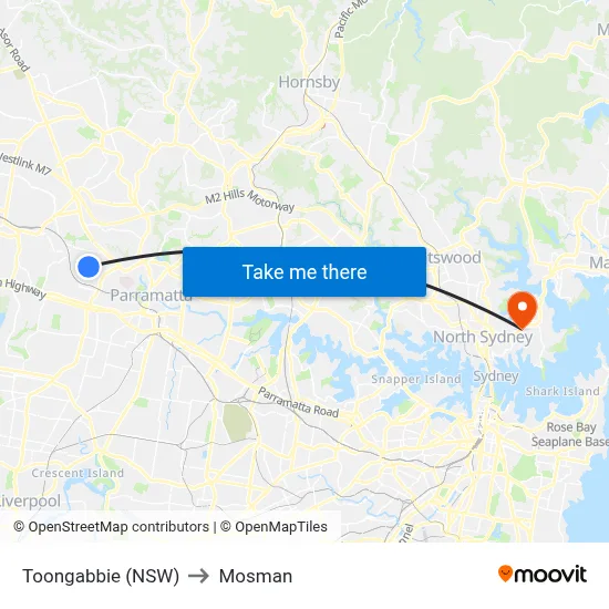 Toongabbie (NSW) to Mosman map