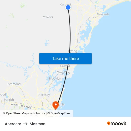 Aberdare to Mosman map