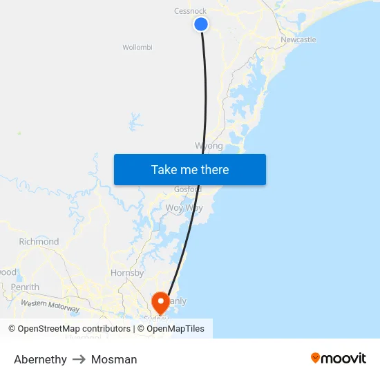 Abernethy to Mosman map