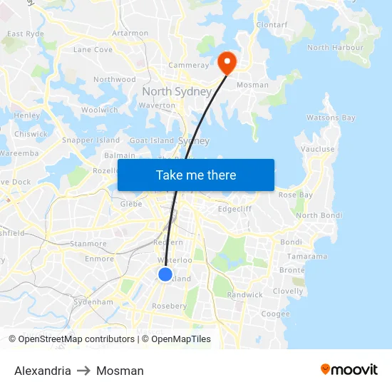 Alexandria to Mosman map