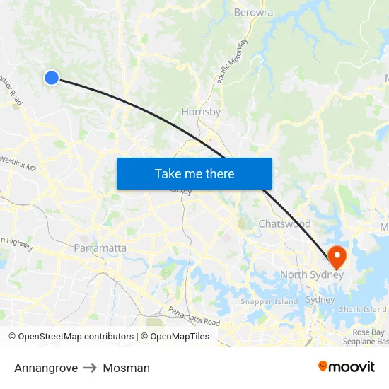 Annangrove to Mosman map