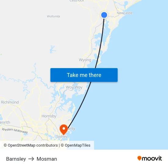 Barnsley to Mosman map