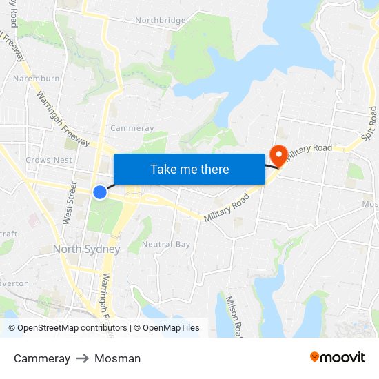 Cammeray to Mosman map