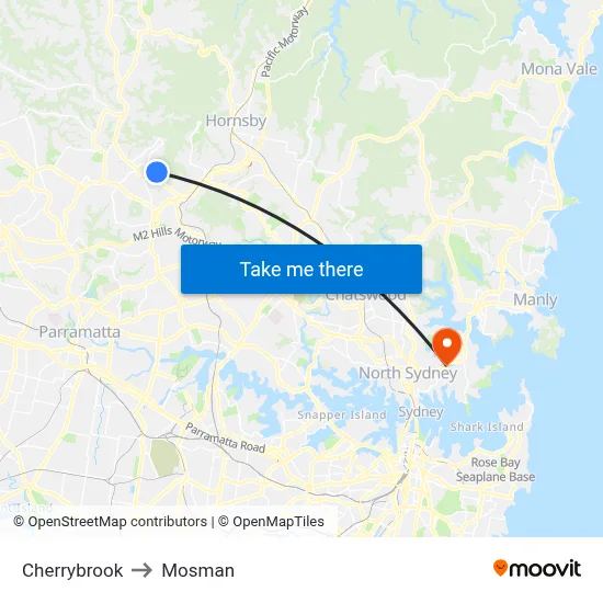 Cherrybrook to Mosman map