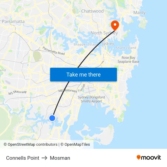 Connells Point to Mosman map