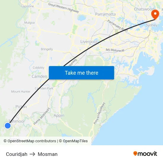 Couridjah to Mosman map