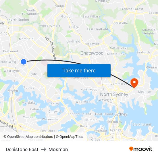 Denistone East to Mosman map