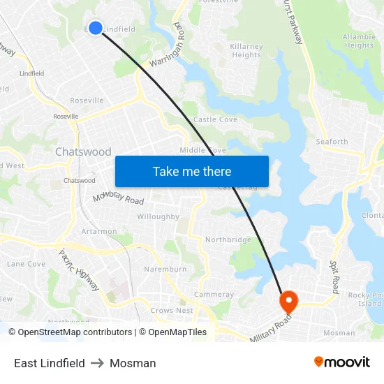 East Lindfield to Mosman map
