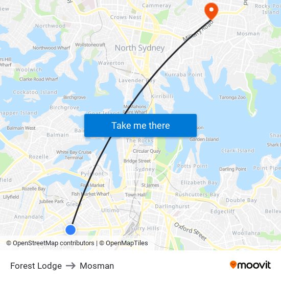 Forest Lodge to Mosman map