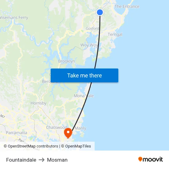 Fountaindale to Mosman map