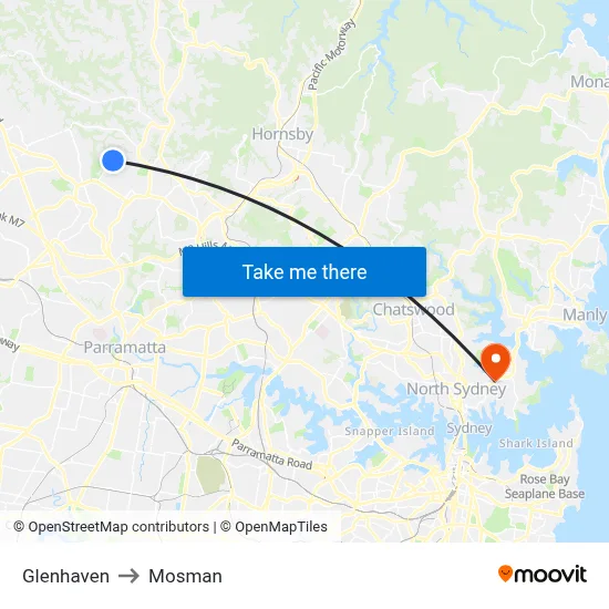 Glenhaven to Mosman map