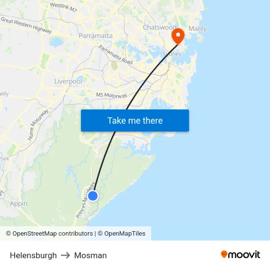 Helensburgh to Mosman map