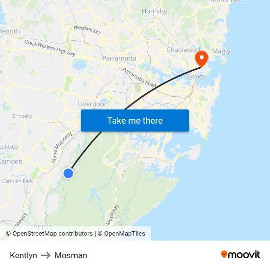 Kentlyn to Mosman map