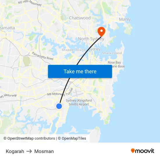 Kogarah to Mosman map