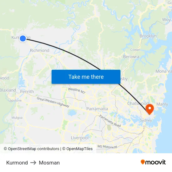 Kurmond to Mosman map