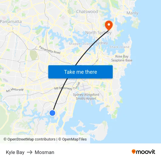 Kyle Bay to Mosman map