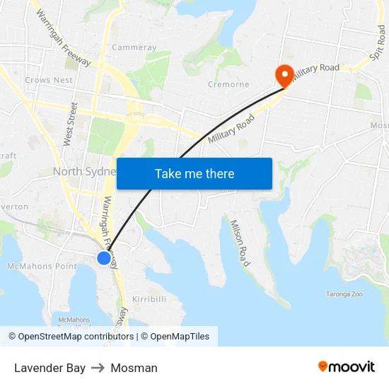 Lavender Bay to Mosman map