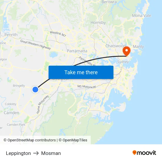 Leppington to Mosman map