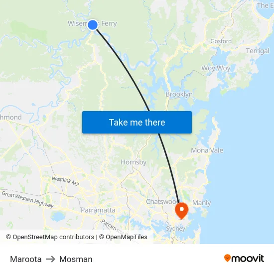 Maroota to Mosman map