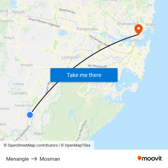 Menangle to Mosman map