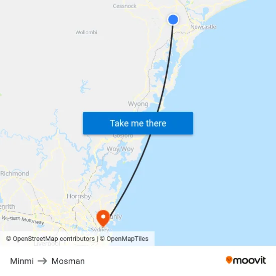 Minmi to Mosman map
