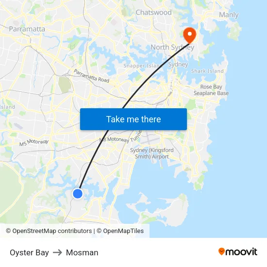 Oyster Bay to Mosman map