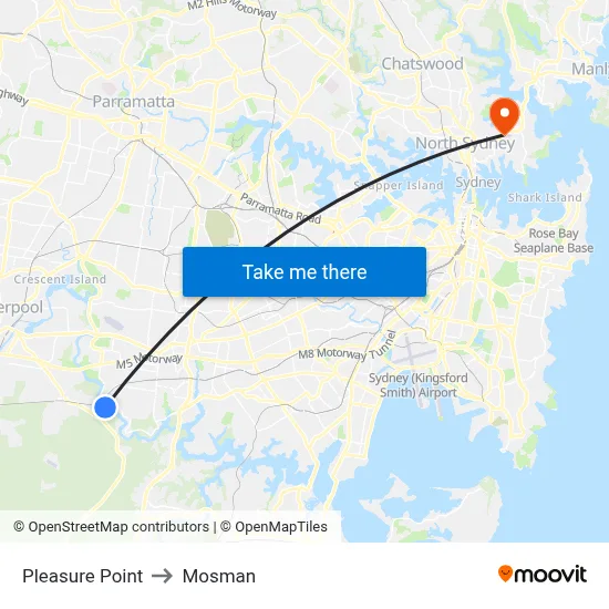 Pleasure Point to Mosman map