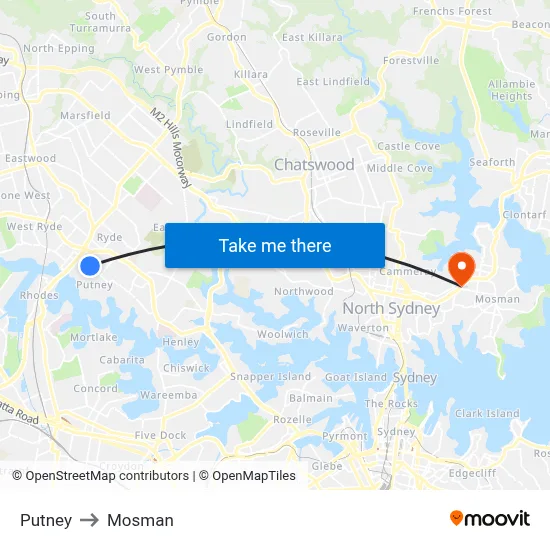 Putney to Mosman map