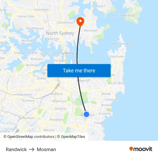 Randwick to Mosman map