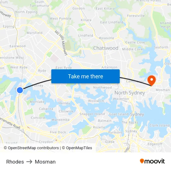 Rhodes to Mosman map