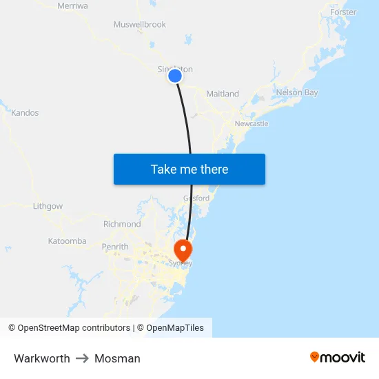 Warkworth to Mosman map