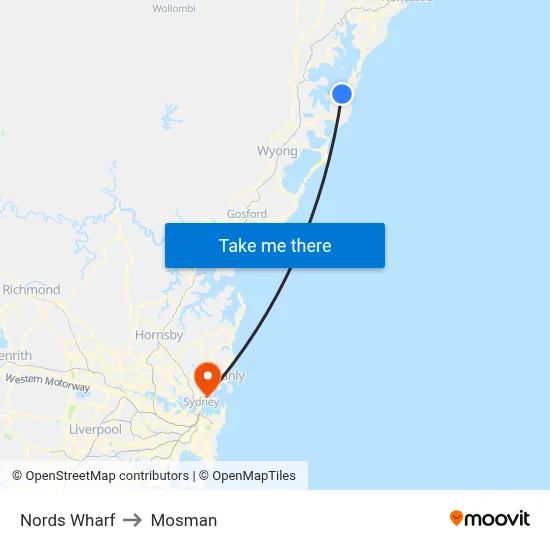 Nords Wharf to Mosman map