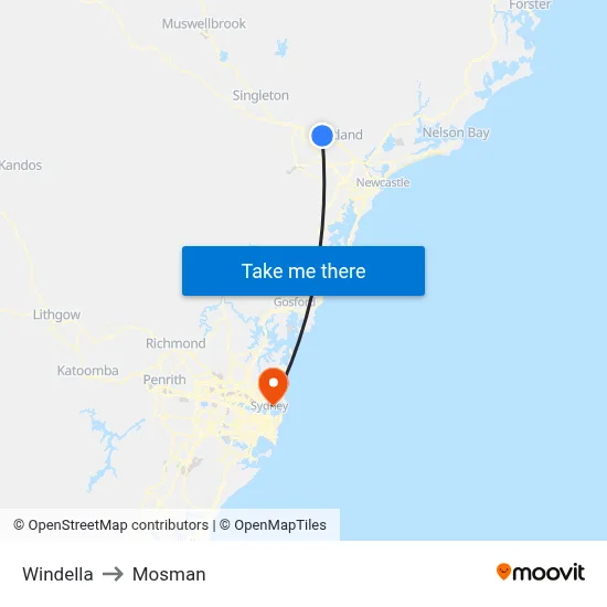 Windella to Mosman map