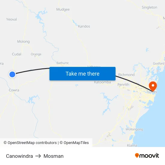 Canowindra to Mosman map