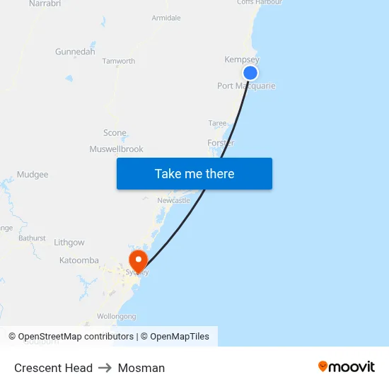 Crescent Head to Mosman map