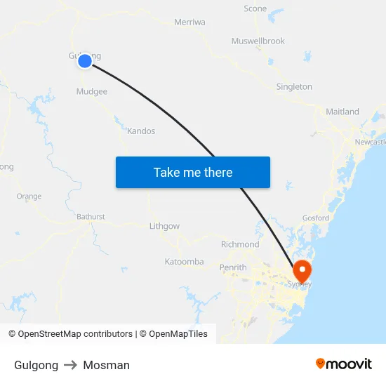 Gulgong to Mosman map