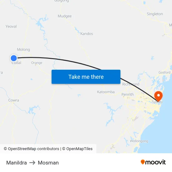 Manildra to Mosman map