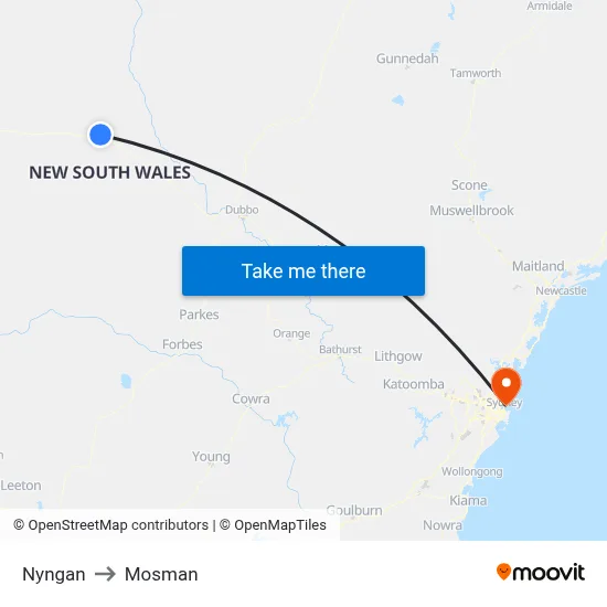 Nyngan to Mosman map