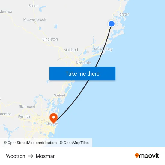 Wootton to Mosman map