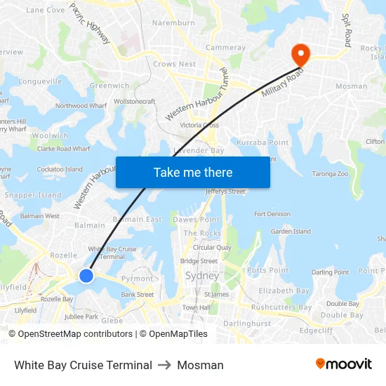 White Bay Cruise Terminal to Mosman map