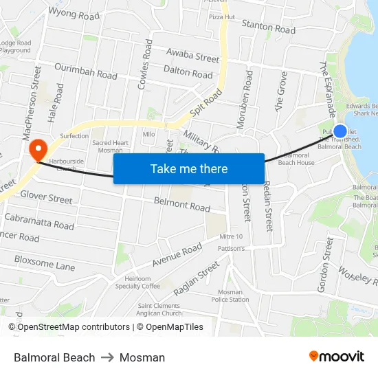 Balmoral Beach to Mosman map