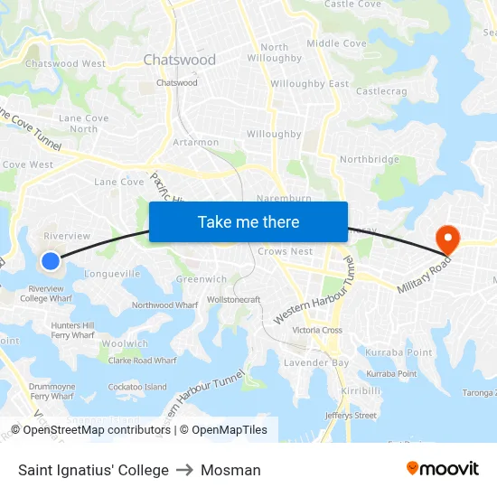 Saint Ignatius' College to Mosman map