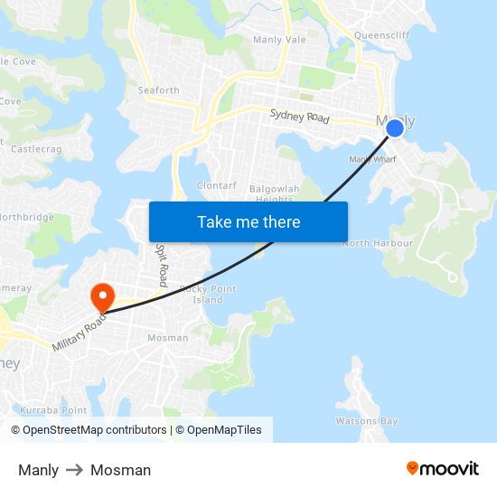 Manly to Mosman map