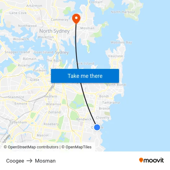 Coogee to Mosman map