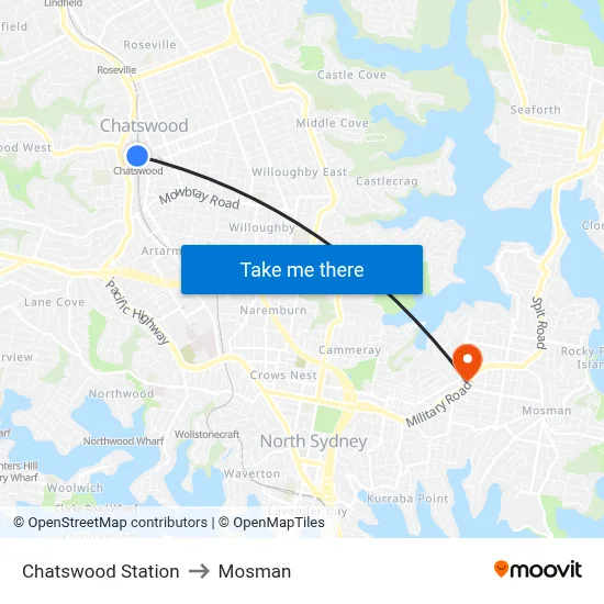 Chatswood Station to Mosman map