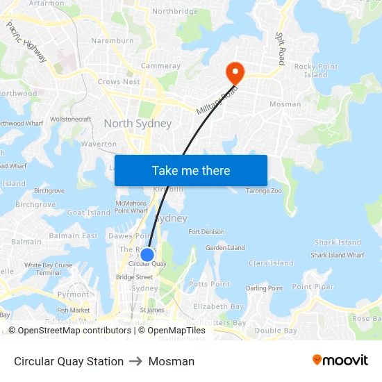 Circular Quay Station to Mosman map