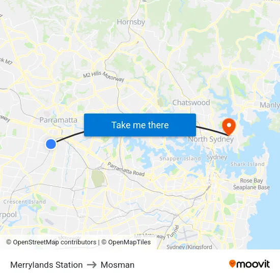 Merrylands Station to Mosman map