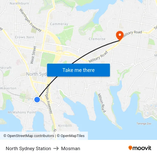 North Sydney Station to Mosman map